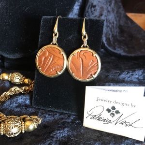 NWOT Patricia Nash leather and brass earrings~